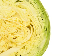 Green cabbage, macro, on a white background