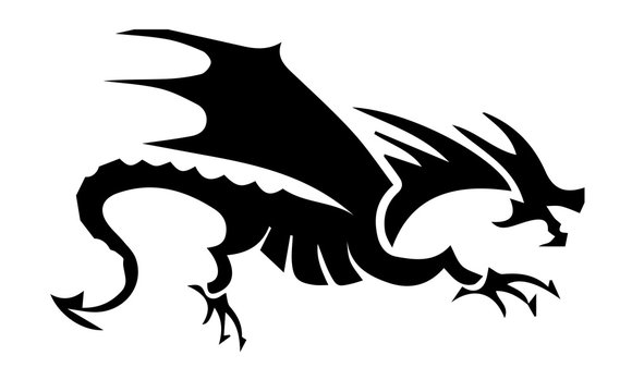 Dragon silhouette on white background.