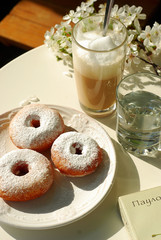 Breakfast with donuts and coffee