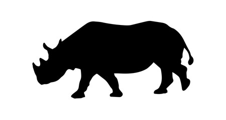 Silhouette of rhino on white background
