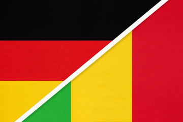 Germany vs Mali, symbol of two national flags. Relationship between European and African countries.