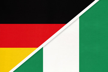 Germany vs Nigeria, symbol of two national flags. Relationship between European and African countries.