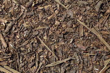Wooden background from sawdust, tree bark and garbage