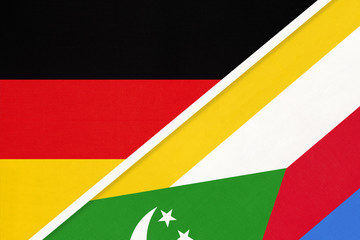 Germany vs Union of the Comoros, symbol of two national flags. Relationship between European and African countries.