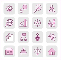 Set of Head Hunting Related Vector Line Icons. Contains such Icons as Career growth, Bulb, Candidate, Search, CV, Card Index, Outsource and more. Editable Stroke. 32x32 Pixel Perfect