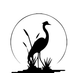Silhouette of stork on white background