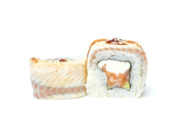 sushi and rolls on a white background food