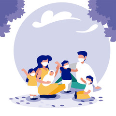 Family with masks outside vector design