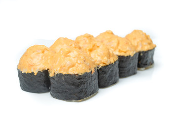 sushi and rolls on a white background food