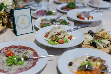 food at a wedding party in a restaurant with decor