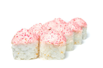 sushi and rolls on a white background food