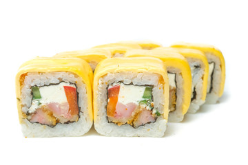 sushi and rolls on a white background food