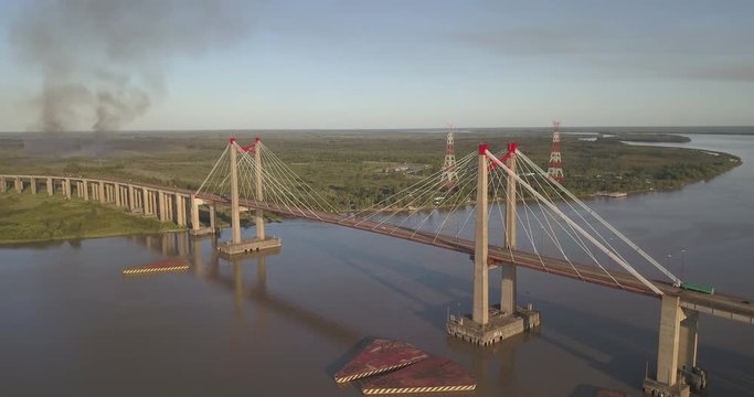 Suspension bridge in the parana river.