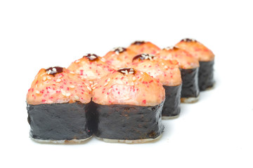 sushi and rolls on a white background food