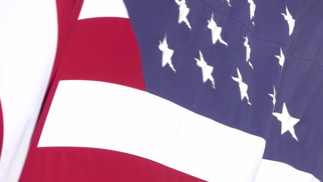 United States of America Flag blowing in the wind Extreme Close Up, Slow Motion 120fps