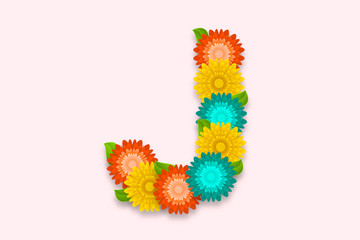 Letter J Abstract flower Letter on isolated bright background. Decorative Floral Letter Logo illustration