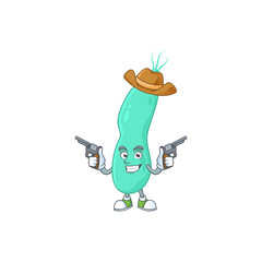 A cowboy cartoon character of helicobacter pylory holding guns