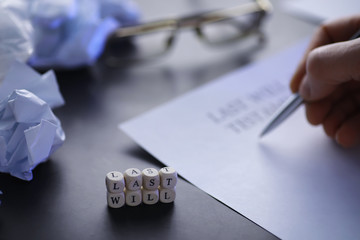 Legal concept. The procedure for writing the last will. Papers with testament on the table....