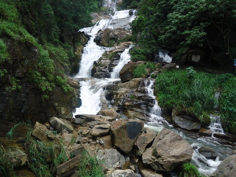 This is an image of a picturesque waterfall situated in the highlands of Sri Lanka (Rawana Ella)