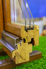 Wooden window profiles in section. Exhibition sample