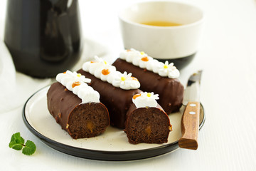 A piece of delicious caramel cake.