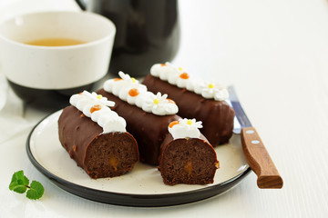 A piece of delicious caramel cake.