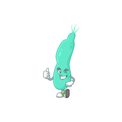 Mascot design style of helicobacter pylory showing Thumbs up finger