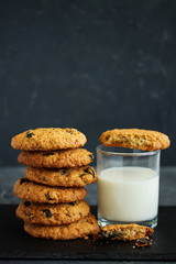 Homemade oatmeal raisin cookies. Selective focus