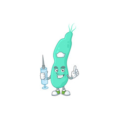 Friendly Nurse helicobacter pylory mascot design style using syringe