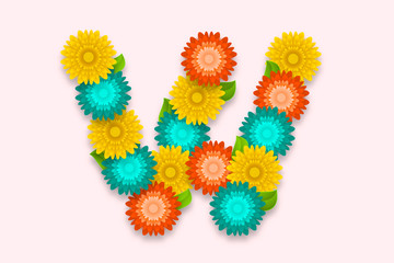 Letter W Abstract flower Letter on isolated bright background. Decorative Floral Letter Logo illustration