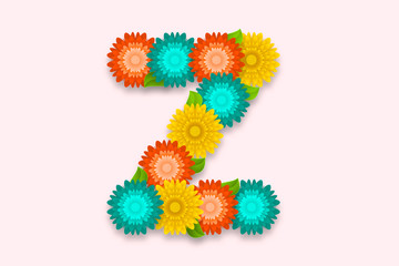 Fototapeta premium Letter Z Abstract flower Letter on isolated bright background. Decorative Floral Letter Logo illustration
