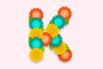 Letter K Abstract flower Letter on isolated bright background. Decorative Floral Letter Logo illustration