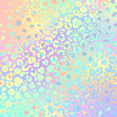 Holographic Leopard Print on Gradient Background - Cute holographic leopard spots pattern on bright pastel gradient background