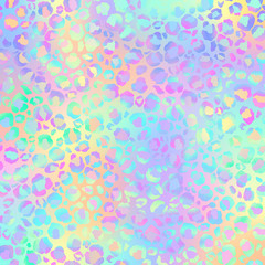 Holographic Leopard Print on Gradient Background - Cute holographic leopard spots pattern on bright pastel gradient background