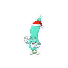 Friendly helicobacter pylory Santa cartoon character design with ok finger