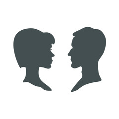 Man and Woman head silhouette, isolated on white, vector illustration