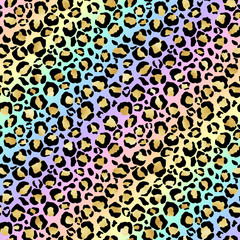Holographic Leopard Print on Gradient Background - Cute holographic leopard spots pattern on bright pastel gradient background