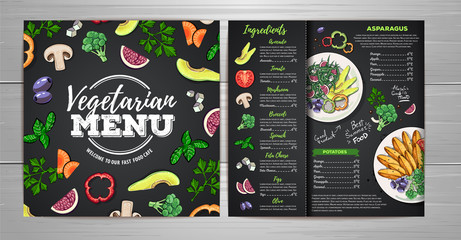 Vegetarian menu design with vegan meals. Restaurant menu - obrazy, fototapety, plakaty