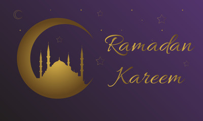 Ramadan Kareem Message with blue mosque silhouette in a crescent
