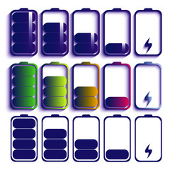 Set of different status of battery charger icons, isolated on white, vector illustration