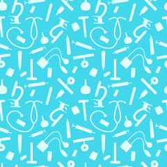 Doctor's tools. Seamless vector pattern . Medical seamless blue background