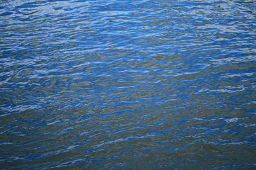 Water surface with ripples and sunrays reflections