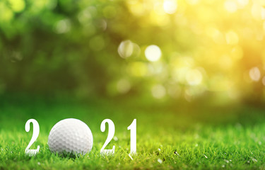 Invitation card design with ball for 2021 golf events. Space for text
