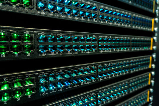 Network hub switch without patch cable. Close up