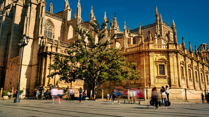 Fototapeta premium Seville, Spain - 10 February 2020 : Seville Cathedral The biggest Ghotic Cathedral in Seville Spain City Center