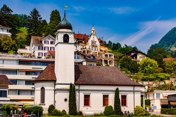 Fototapeta na wymiar Town Weggis on Lucerne lake