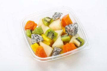 Sliced fruit mix in the box