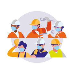 Industrial workers working with face mask