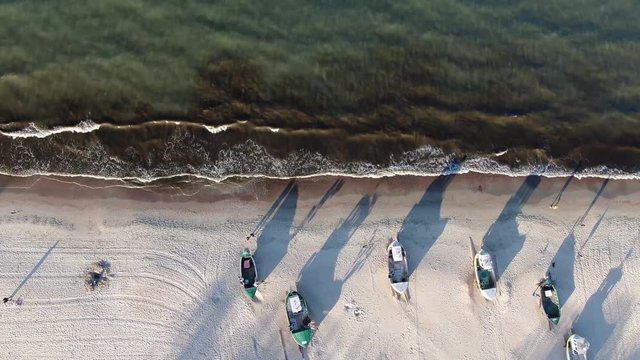 Aerial view of fishing boats on a beach