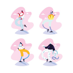 man and children in different poses, happy father day